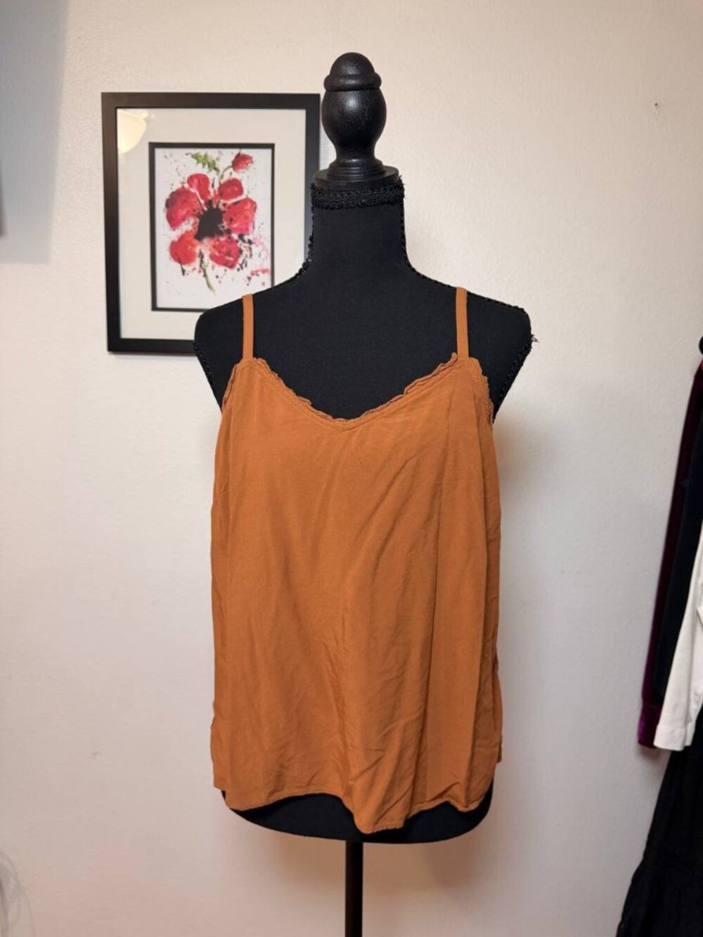 Old Navy Rust Orange Scalloped Trim Cami Tank Boho Chic Sz M